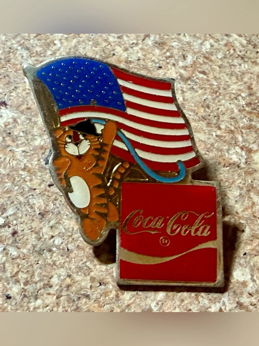 Vintage 1988 Seoul Olympics Coca-Cola USA Flag Hodori Mascot Taiwan Lapel Pin